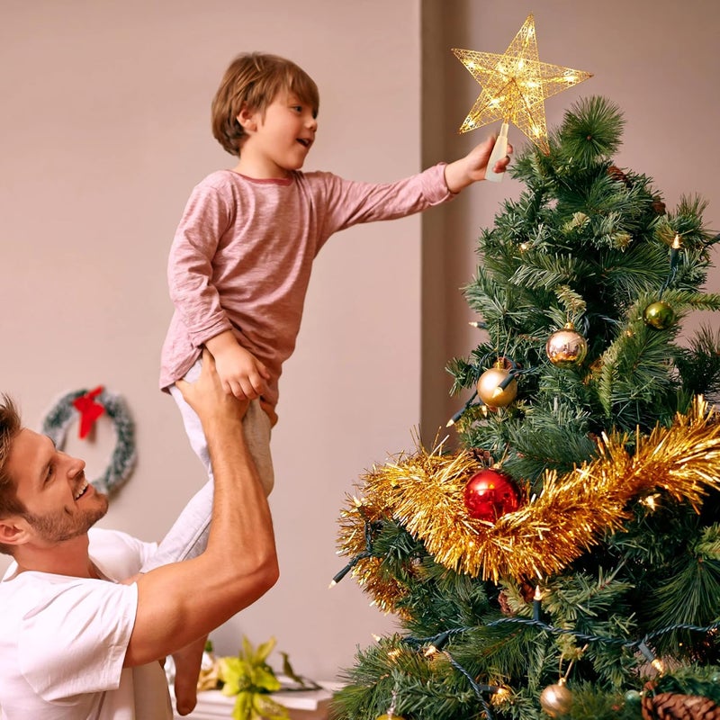 BRIZLER Silver Christmas Tree Topper, 9“ Christmas Star Tree Topper with 10 Warm White Lights, Pre-lit Glittered Star Treetop, 120V UL Listed Lighted Xmas Treetop for Christmas Tree Home Decorations - Image 2